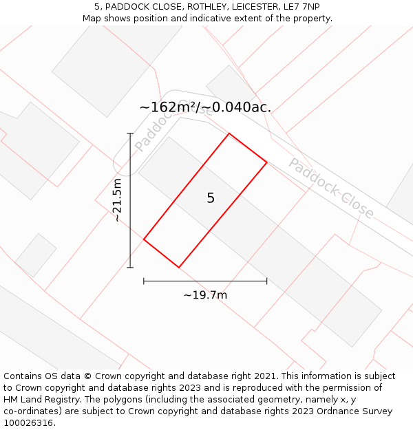 5, PADDOCK CLOSE, ROTHLEY, LEICESTER, LE7 7NP: Plot and title map