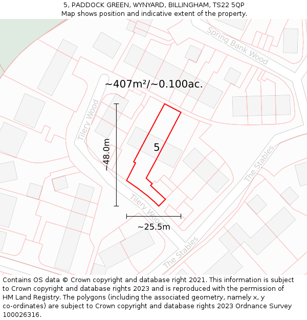 5, PADDOCK GREEN, WYNYARD, BILLINGHAM, TS22 5QP: Plot and title map