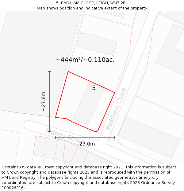 5, PADIHAM CLOSE, LEIGH, WN7 2RU: Plot and title map