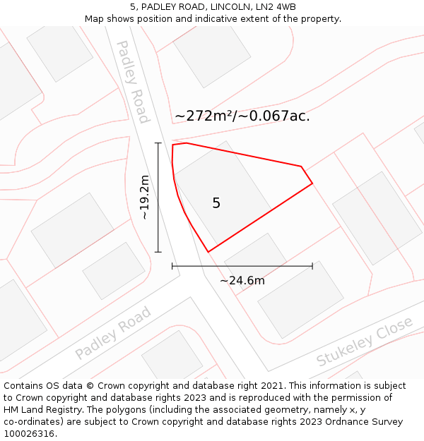 5, PADLEY ROAD, LINCOLN, LN2 4WB: Plot and title map