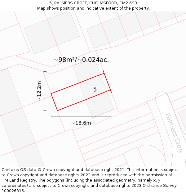 5, PALMERS CROFT, CHELMSFORD, CM2 6SR: Plot and title map