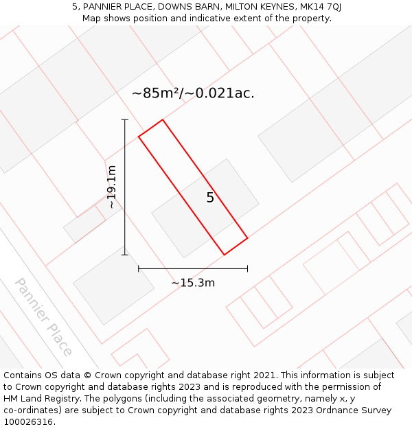 5, PANNIER PLACE, DOWNS BARN, MILTON KEYNES, MK14 7QJ: Plot and title map
