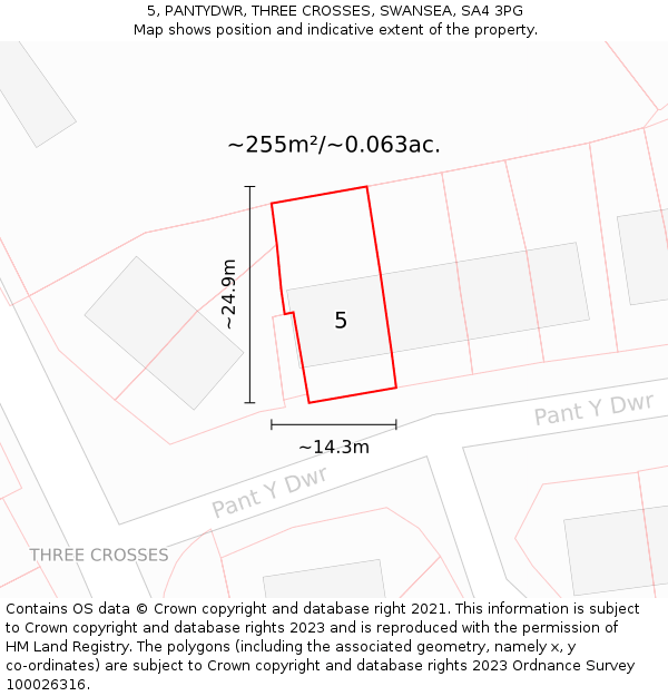 5, PANTYDWR, THREE CROSSES, SWANSEA, SA4 3PG: Plot and title map