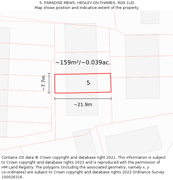 5, PARADISE MEWS, HENLEY-ON-THAMES, RG9 1UD: Plot and title map