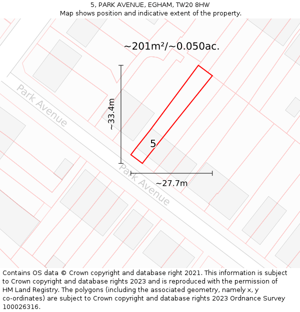 5, PARK AVENUE, EGHAM, TW20 8HW: Plot and title map