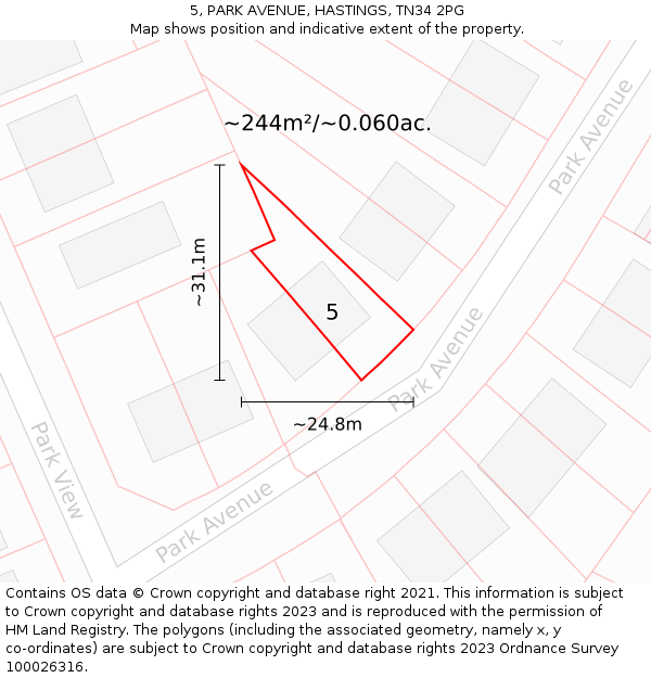 5, PARK AVENUE, HASTINGS, TN34 2PG: Plot and title map