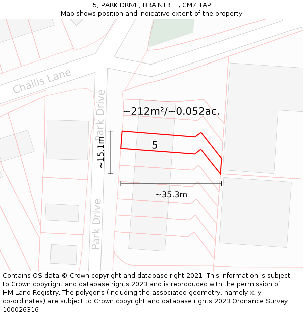 5, PARK DRIVE, BRAINTREE, CM7 1AP: Plot and title map