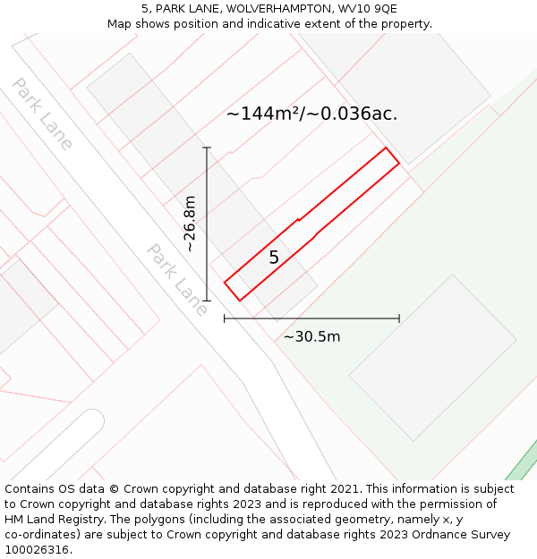 5, PARK LANE, WOLVERHAMPTON, WV10 9QE: Plot and title map
