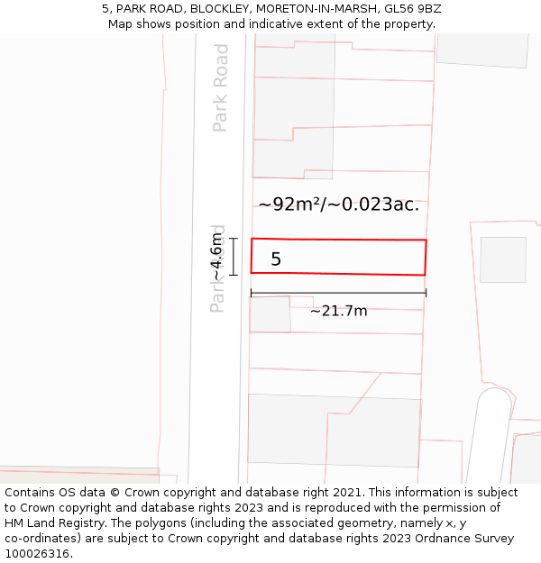 5, PARK ROAD, BLOCKLEY, MORETON-IN-MARSH, GL56 9BZ: Plot and title map
