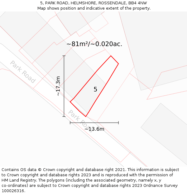 5, PARK ROAD, HELMSHORE, ROSSENDALE, BB4 4NW: Plot and title map