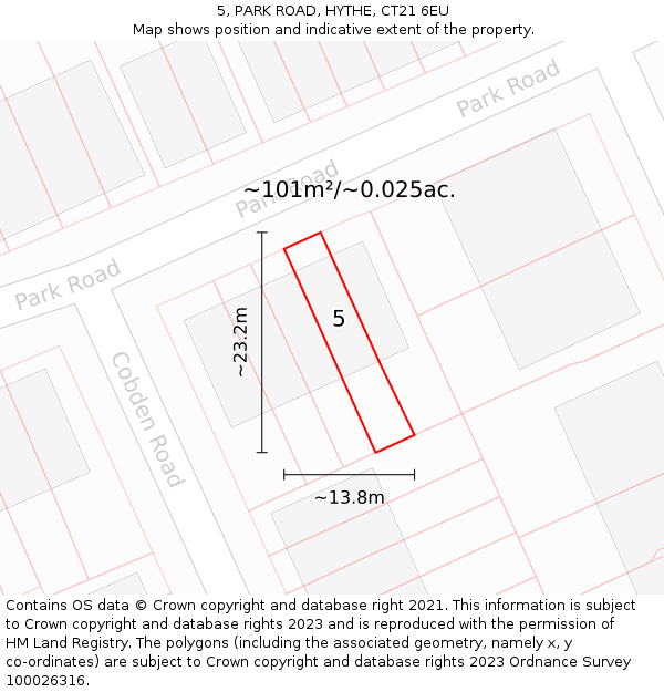 5, PARK ROAD, HYTHE, CT21 6EU: Plot and title map