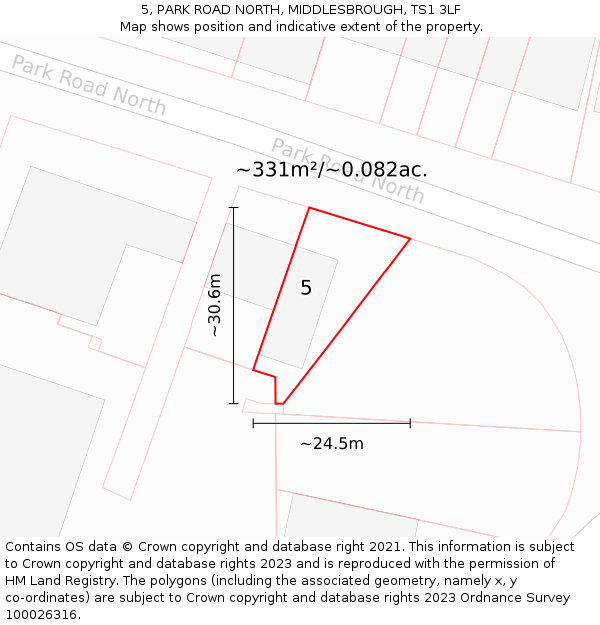 5, PARK ROAD NORTH, MIDDLESBROUGH, TS1 3LF: Plot and title map