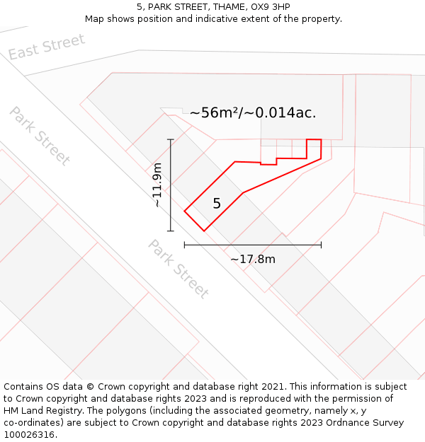 5, PARK STREET, THAME, OX9 3HP: Plot and title map