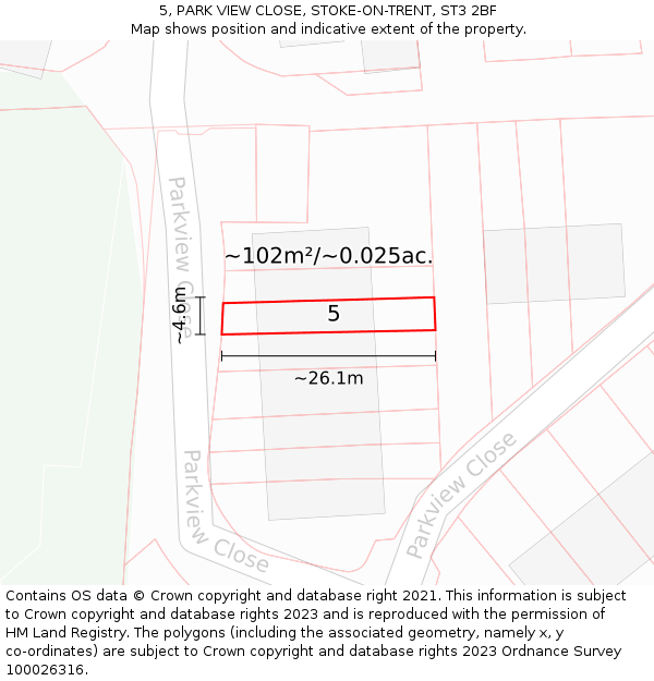 5, PARK VIEW CLOSE, STOKE-ON-TRENT, ST3 2BF: Plot and title map