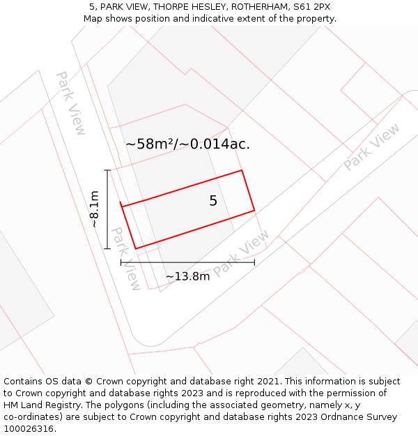 5, PARK VIEW, THORPE HESLEY, ROTHERHAM, S61 2PX: Plot and title map