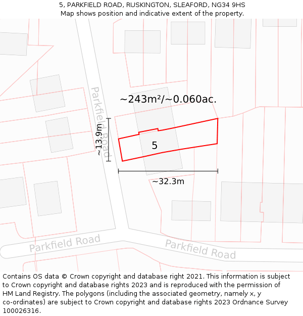 5, PARKFIELD ROAD, RUSKINGTON, SLEAFORD, NG34 9HS: Plot and title map
