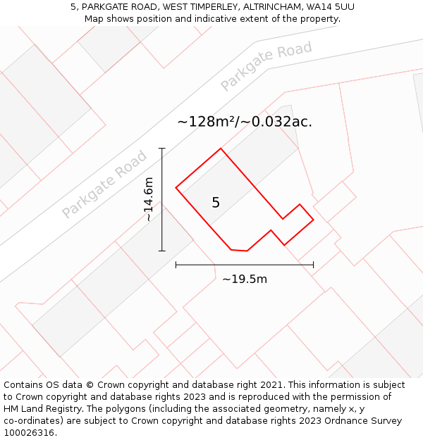 5, PARKGATE ROAD, WEST TIMPERLEY, ALTRINCHAM, WA14 5UU: Plot and title map
