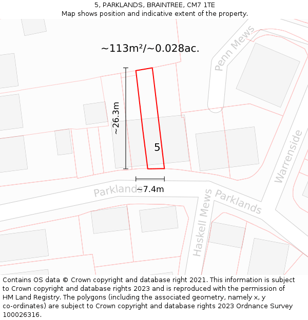 5, PARKLANDS, BRAINTREE, CM7 1TE: Plot and title map