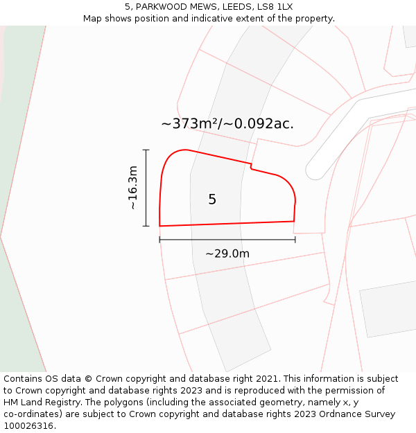 5, PARKWOOD MEWS, LEEDS, LS8 1LX: Plot and title map