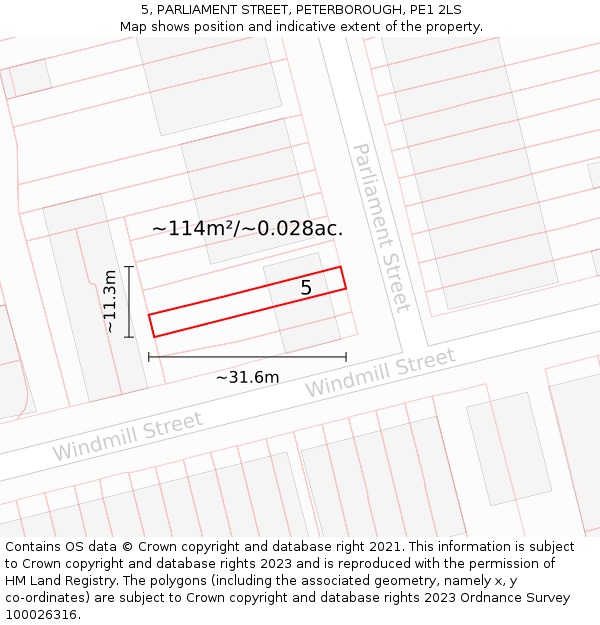5, PARLIAMENT STREET, PETERBOROUGH, PE1 2LS: Plot and title map