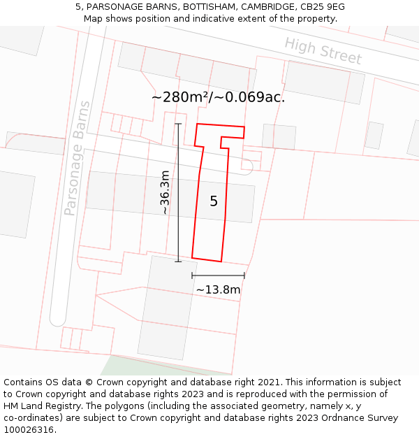 5, PARSONAGE BARNS, BOTTISHAM, CAMBRIDGE, CB25 9EG: Plot and title map