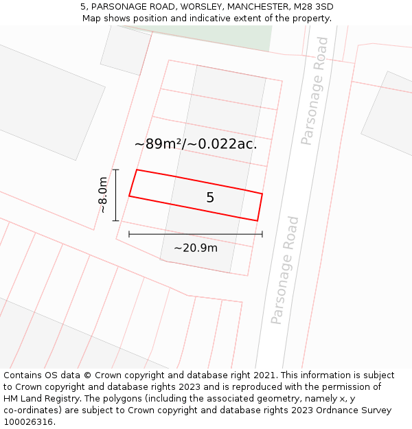 5, PARSONAGE ROAD, WORSLEY, MANCHESTER, M28 3SD: Plot and title map