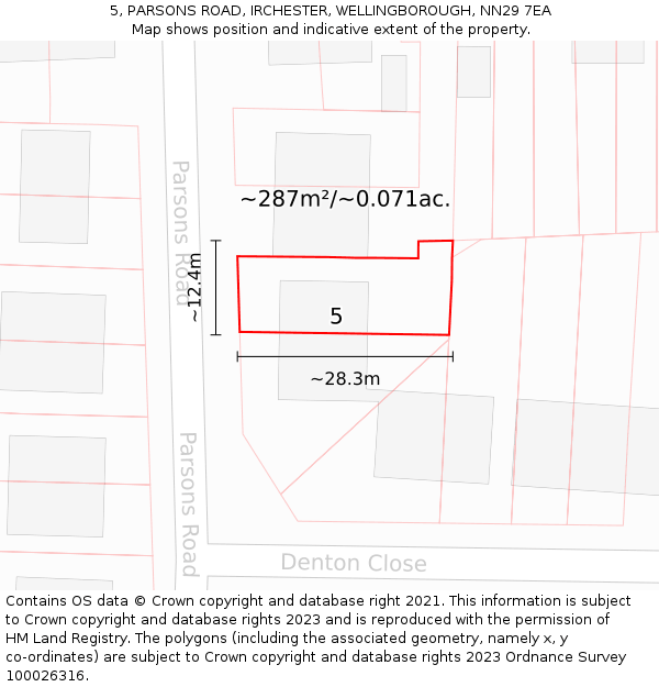 5, PARSONS ROAD, IRCHESTER, WELLINGBOROUGH, NN29 7EA: Plot and title map