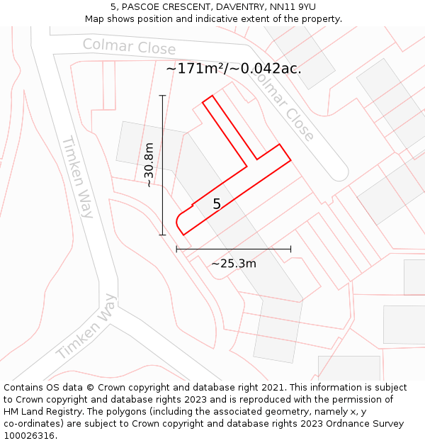 5, PASCOE CRESCENT, DAVENTRY, NN11 9YU: Plot and title map