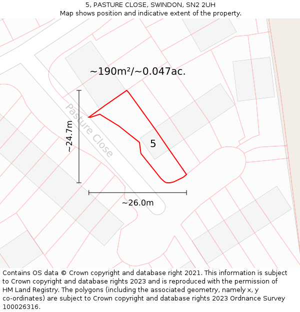 5, PASTURE CLOSE, SWINDON, SN2 2UH: Plot and title map
