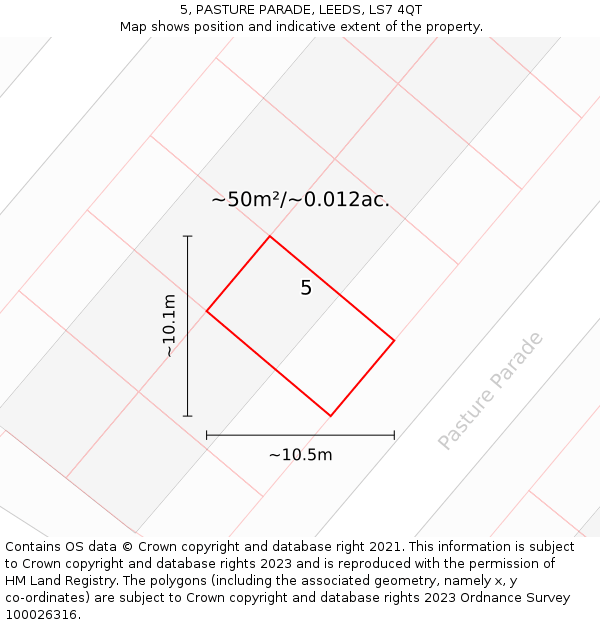 5, PASTURE PARADE, LEEDS, LS7 4QT: Plot and title map
