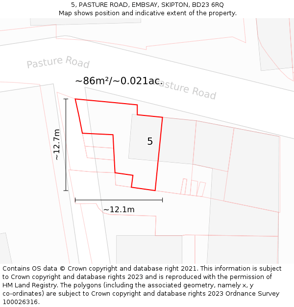 5, PASTURE ROAD, EMBSAY, SKIPTON, BD23 6RQ: Plot and title map
