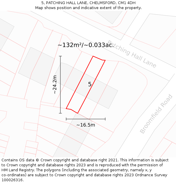5, PATCHING HALL LANE, CHELMSFORD, CM1 4DH: Plot and title map