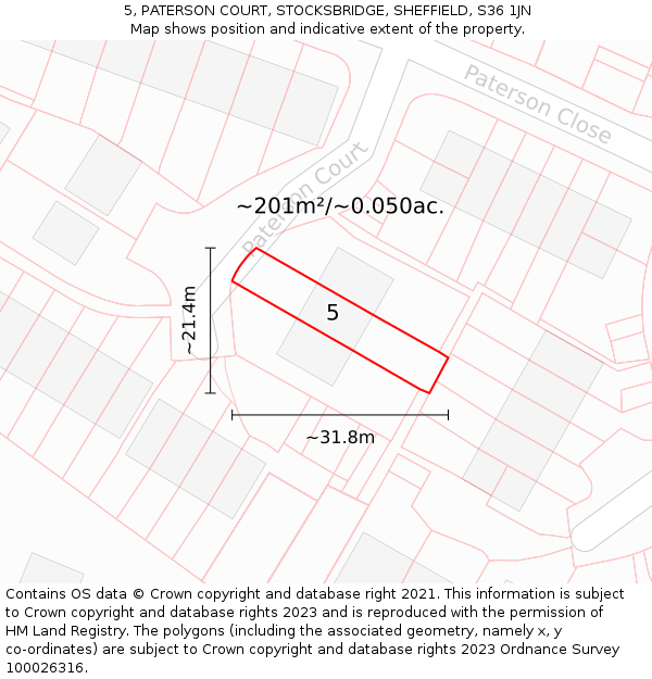 5, PATERSON COURT, STOCKSBRIDGE, SHEFFIELD, S36 1JN: Plot and title map