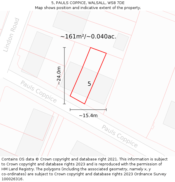 5, PAULS COPPICE, WALSALL, WS8 7DE: Plot and title map