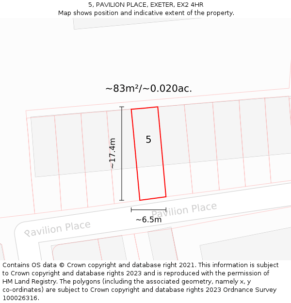 5, PAVILION PLACE, EXETER, EX2 4HR: Plot and title map