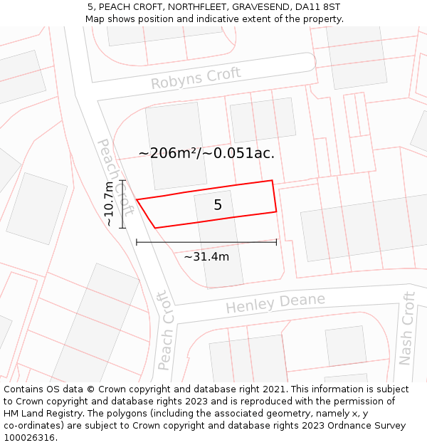 5, PEACH CROFT, NORTHFLEET, GRAVESEND, DA11 8ST: Plot and title map