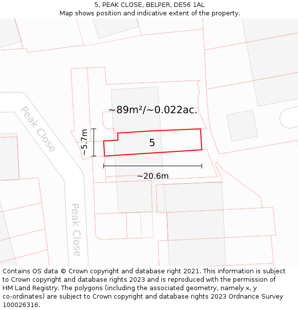 5, PEAK CLOSE, BELPER, DE56 1AL: Plot and title map