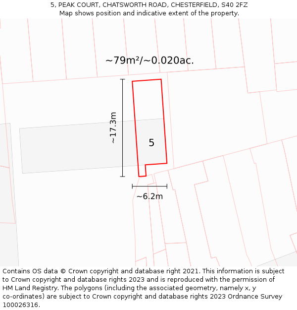 5, PEAK COURT, CHATSWORTH ROAD, CHESTERFIELD, S40 2FZ: Plot and title map