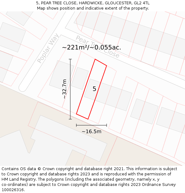 5, PEAR TREE CLOSE, HARDWICKE, GLOUCESTER, GL2 4TL: Plot and title map
