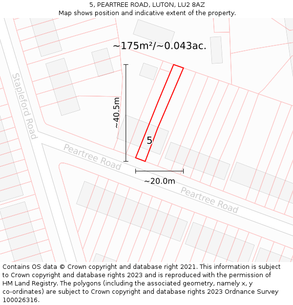 5, PEARTREE ROAD, LUTON, LU2 8AZ: Plot and title map