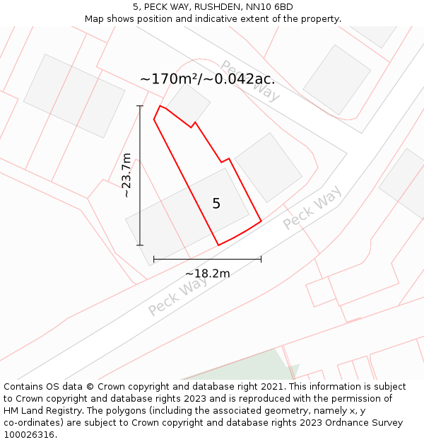 5, PECK WAY, RUSHDEN, NN10 6BD: Plot and title map