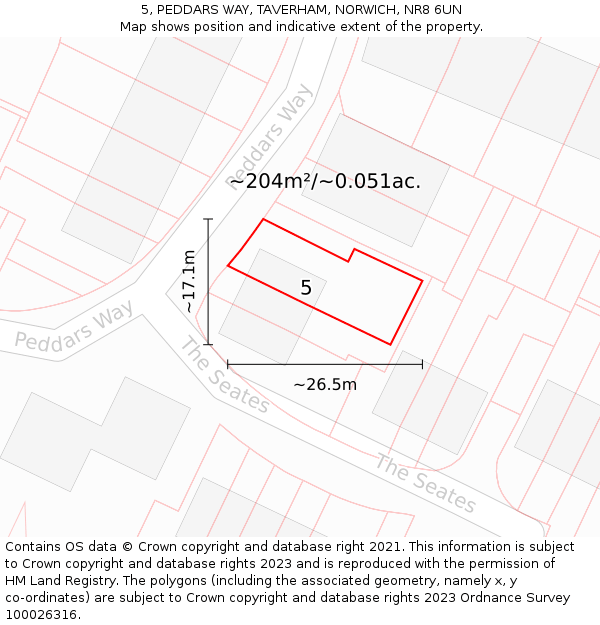 5, PEDDARS WAY, TAVERHAM, NORWICH, NR8 6UN: Plot and title map