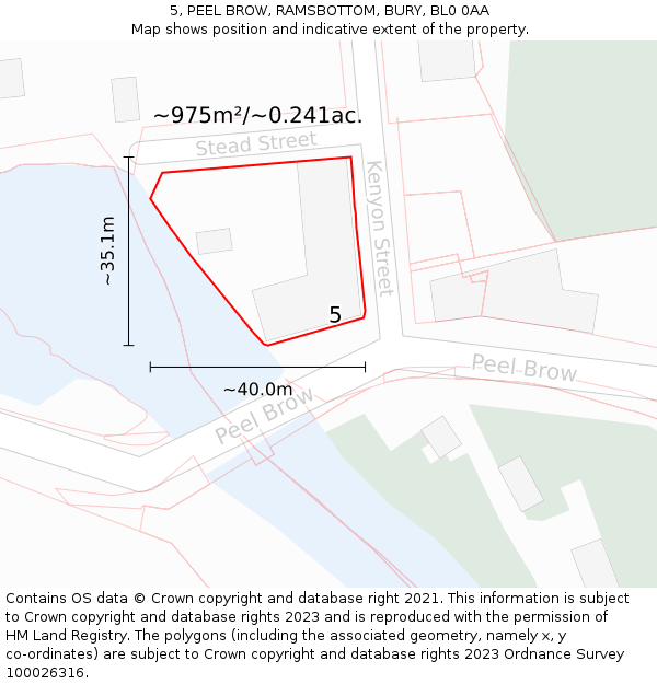5, PEEL BROW, RAMSBOTTOM, BURY, BL0 0AA: Plot and title map