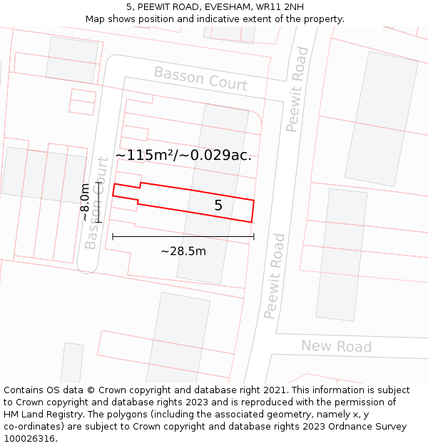5, PEEWIT ROAD, EVESHAM, WR11 2NH: Plot and title map