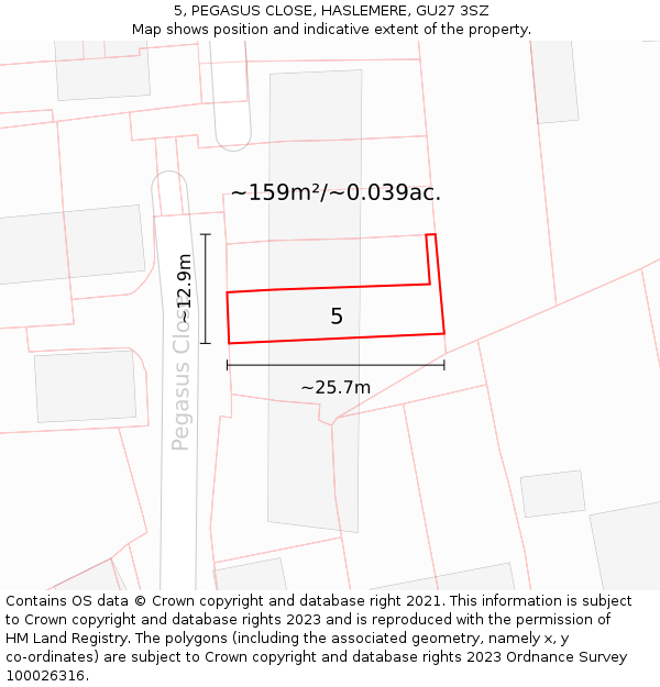 5, PEGASUS CLOSE, HASLEMERE, GU27 3SZ: Plot and title map