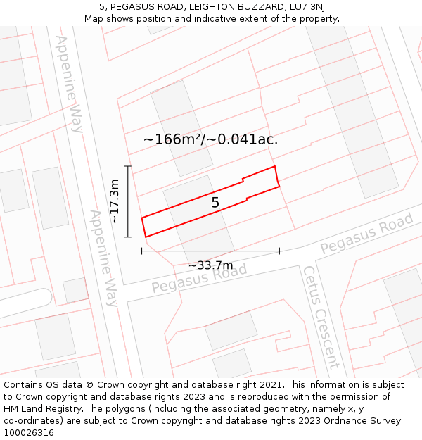 5, PEGASUS ROAD, LEIGHTON BUZZARD, LU7 3NJ: Plot and title map