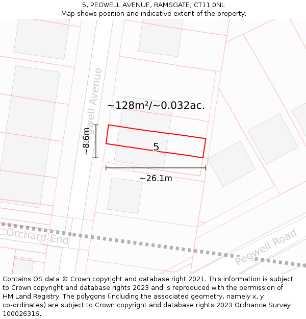 5, PEGWELL AVENUE, RAMSGATE, CT11 0NL: Plot and title map
