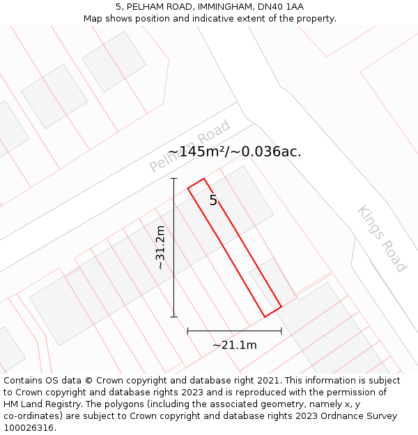 5, PELHAM ROAD, IMMINGHAM, DN40 1AA: Plot and title map