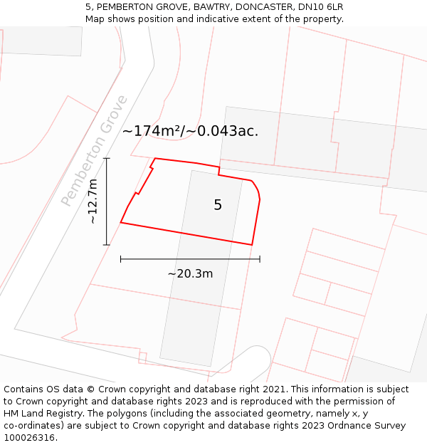 5, PEMBERTON GROVE, BAWTRY, DONCASTER, DN10 6LR: Plot and title map