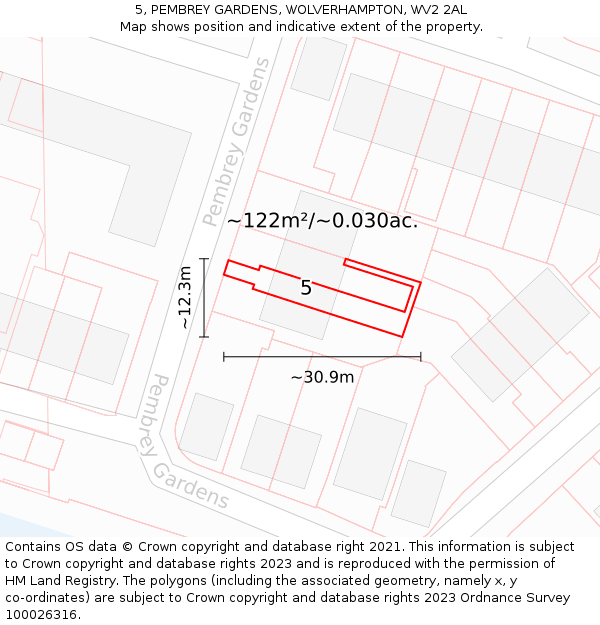 5, PEMBREY GARDENS, WOLVERHAMPTON, WV2 2AL: Plot and title map